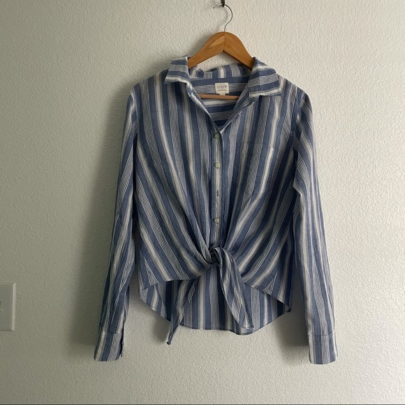 *SOLD* J Crew Striped Tie Waist Button Down M - Picture 12 of 15